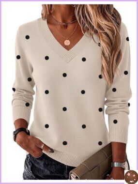 Women's V Neck Long Sleeve Knit Pullover Sweater Lightweight
